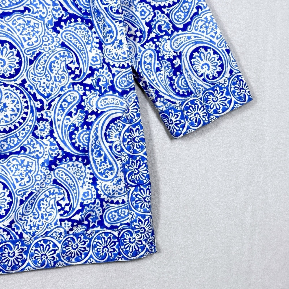 Gretchen Scott Top Womens Large Blue Paisley Tunic Resortwear Coastal V Neck - Picture 9 of 14